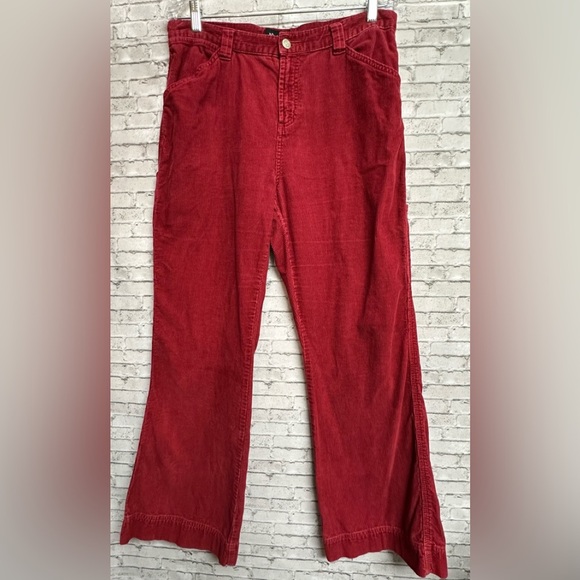 PBX Basics Red Carpenter Corduroy Cargo Size 14 Pants Pockets Skater Boho - Picture 1 of 10